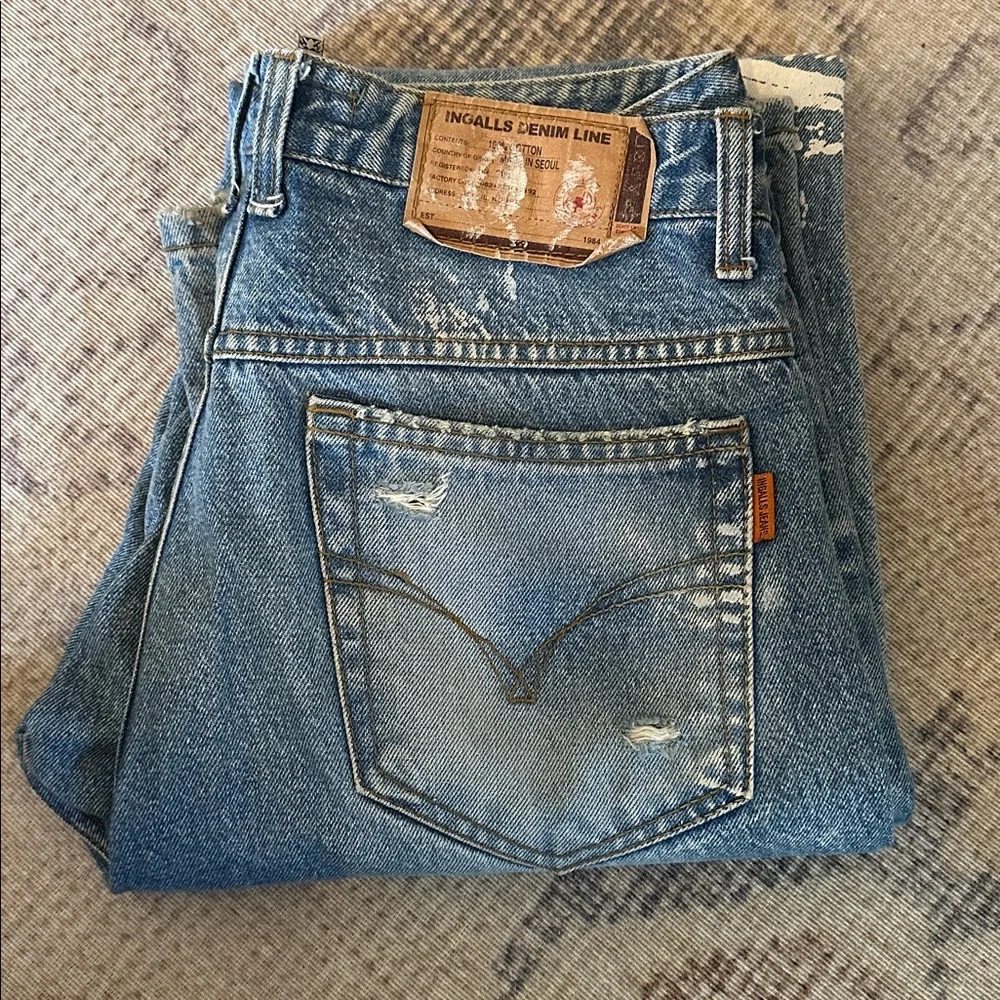 Ingalls Denim Line men’s 100 cotton 32x36 graffiti distressed Korean K-pop jeans